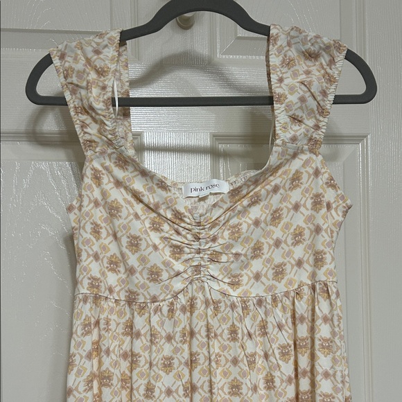 Pink Rose Sleeveless Midi Dress in Cream Lilac Tan Smocked Lightweight Spring S - Picture 6 of 16